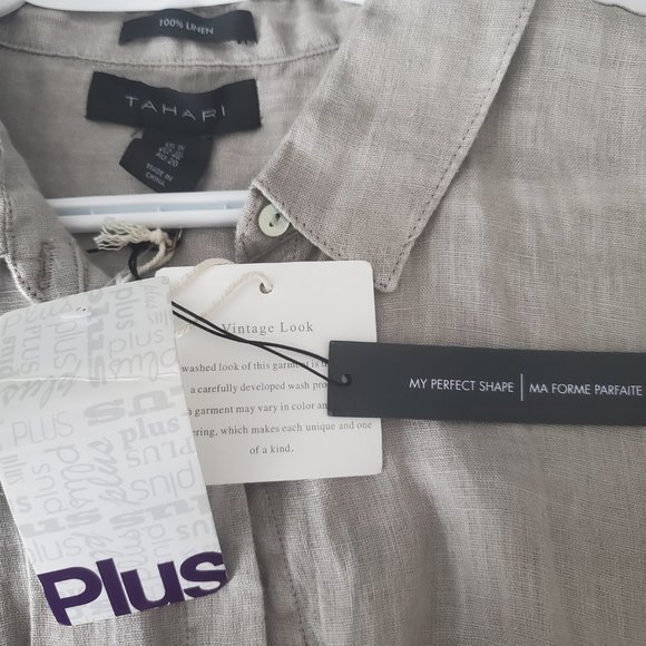 New TAHARI 100% Linen Blouse Women's Plus Size 1X Ruffle Neutral Flowy Loose Fit - Picture 10 of 10